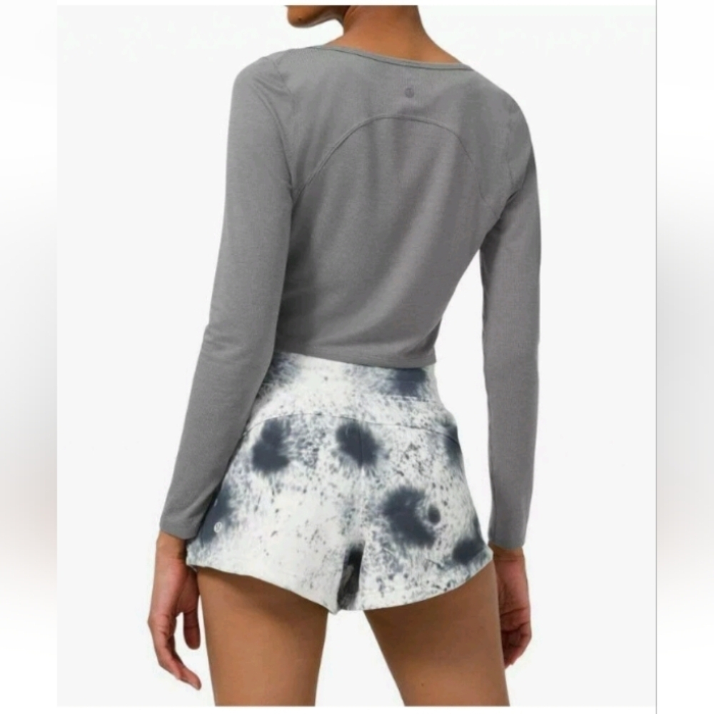Lululemon Cropped Henley Long Sleeve Heathered Asphalt Grey Crop Top sz 10